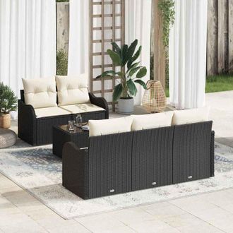 vidaXL Vidaxl - Conjunto De Sof&aacute; De Jard&iacute;n 6 Pcs Negro, Crema 55 X 55 X 37 Cm