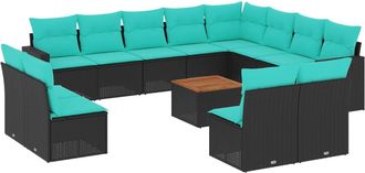 vidaXL Set De Sof&aacute;s De Jard&iacute;n Y Cojines 13 Pzas Rat&aacute;n Sint&eacute;tico Negro Vidaxl