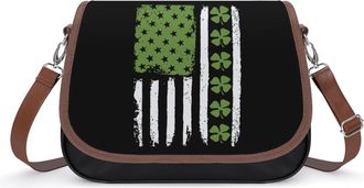 Generic Clovers U.S.A Flag Crossbody Bags for Women Fashion Leather Shoulder Handbags With Adjustable Strap