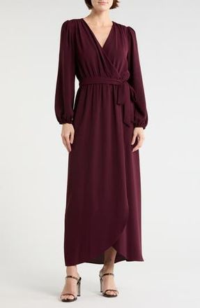 Connected Faux Wrap Long Sleeve Maxi Dress in Bordeaux at Nordstrom Rack, Size 14