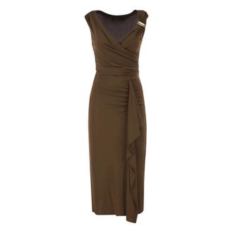Max Mara Lange jurk met draperie - Dames - Casual kleedjes - Bruin - M - Leer - Kleedjes