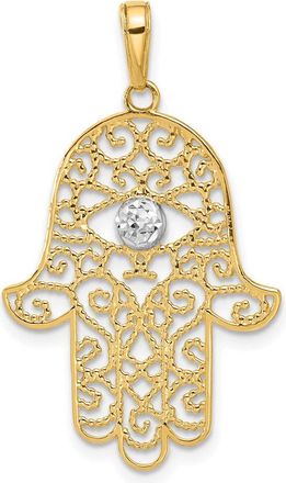 Diamond2Deal 14k Yellow Gold White Rhodium Diamond-Cut Filigree Hamsa Pendant