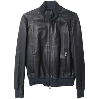 Neil Barrett Zip Up Bomber Jacket in Black Leather