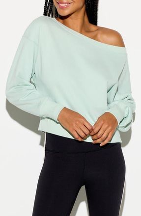 Spiritual Gangster La Vida One-Shoulder Cotton French Terry Sweatshirt in Seafoam at Nordstrom, Size X-Large