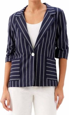 Karen Kane Stripe Ruched Sleeve Jacket In Navy