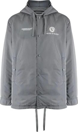 Undercover Winter Jackets, male, Gray, 2XL, Graphic Print Hooded Jacket