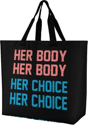 Generic Her Body Her Choice Reusable Shopping Bags One Shoulder Grocery Tote Bag Waterproof Big Purse for Work Travel