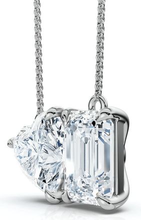 Pompeii3 2Ct TW Toi et Moi Heart and Emerald Diamond Pendant 14k Gold 18 Chain Lab Grown