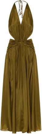 Zimmermann Indra Plunge Halter Maxi Jurk - Dames - Avondkleed - Groen - S - Organza - Kleedjes