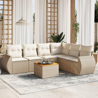vidaXL Vidaxl - Set Sof&aacute;s De Jard&iacute;n 7 Piezas Y Cojines Rat&aacute;n Sint&eacute;tico Beige
