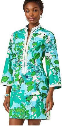 Lilly Pulitzer Shealyn 3/4 Sleeve Stretch Womens Dress Capri Blue Rousseaus Roses Overlay : 10, Cotton/Spandex