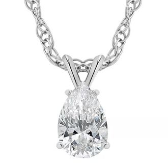 Pompeii3 1/2Ct Pear Solitaire Diamond Pendant Necklace 14k Gold (E-F,VS2-SI1)