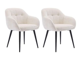 Vente-Unique Conjunto de 2 sillas con reposabrazos de tela texturizada y metal negro - Crema - LASSANDRA de Pascal Morabito