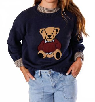 Wishlist Teddy Bear Crewneck Sweater In Navy