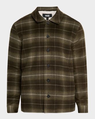 Paige Mens Telford Faux Shearling-Lined Plaid Shirt Jacket