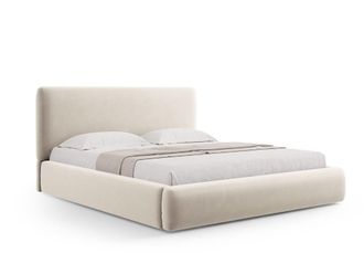 Cosmopolitan Design Cama con cabecero y ba&uacute;l 140x200cm de terciopelo beige claro