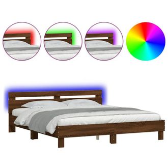 Berkfield Home Bed Frame with LED without Mattress Brown Oak 180x200 cm Super King
