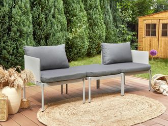 Beliani Conjunto De Sala De Estar 2 Plazas Modular De Metal Gris Claro Sof&aacute;s Cojines Mesa Terracina