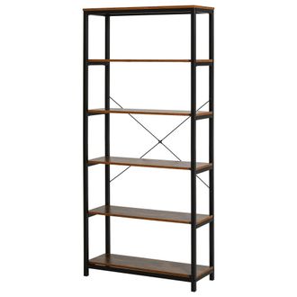 HOMCOM Estanter&iacute;a de 6 niveles 80x30x180 cm negro y marr&oacute;n r&uacute;stico