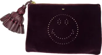 Anya Hindmarch Pre-owned Womens Georgiana Leather-Trimmed Perforated Clutch in Purple Velvet - One Size