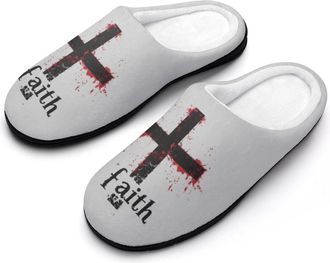 Generic Faith Crosses Funny Mens Slippers Cotton Warm House Shoes Memory Foam Sandals Print Size 7-14