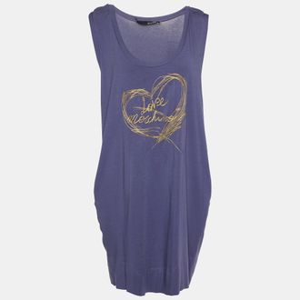 Love Moschino Purple Logo Embroidered Cotton Knit Sleeveless Mini Dress