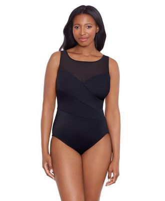 Longitude Mesh Highneck Long Torso One-Piece Swimsuit in Night Gala at Nordstrom, Size 10