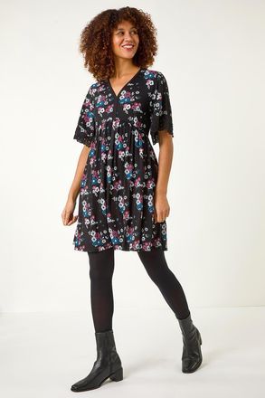 Roman Lace Trim Floral Dress