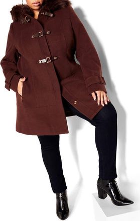City Chic Wonderwall Coat with Faux Fur Collar in Chocolate at Nordstrom, Size Xxs