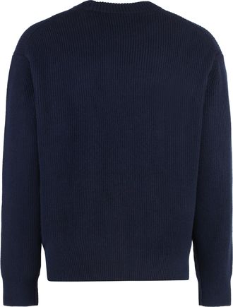 Maison Kitsun&eacute; Mens Wool-Blend Crew-Neck Sweater Blue Sweatshirts