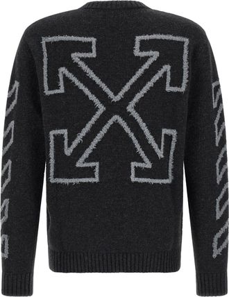 Off-white Diagonal Arrow Wool Crew Neck Sweater - Gray
