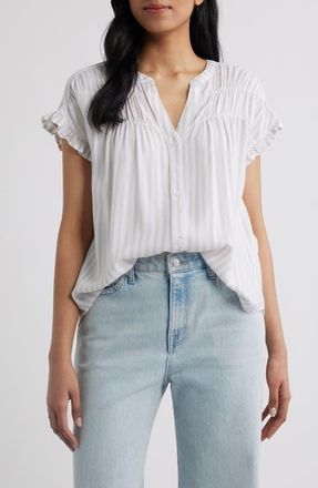 Beach Lunch Lounge Monaka Smocked Frill Top in Dry Almond at Nordstrom, Size X-Small