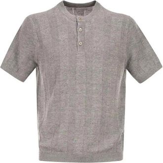 Brunello Cucinelli Textured Rib Knit T-Shirt With Henley Collar