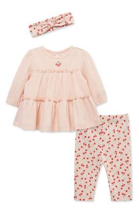 Little Me Embroidered Cherries Shirt, Leggings & Headband Set in Pink at Nordstrom, Size 12M