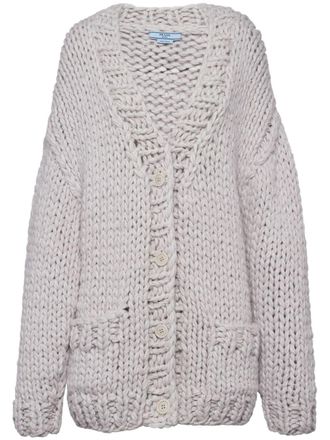 Prada chunky-knit button-up cardigan - women - Alpaca Wool/Polyacrylic/Wool - 36 - Neutrals