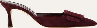 Manolo Blahnik Maysale Suede Buckle Mules