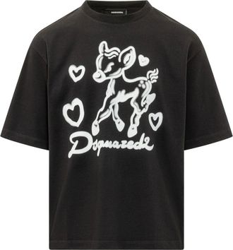 Dsquared2 Tops, Heren, Zwart, M, Loose Fit Crew Neck T-shirt