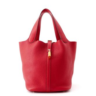 Herm&egrave;s Picotin Rouge Casaque Taurillon Clemence Leather Handbag Tote Bag (Pre-Owned)