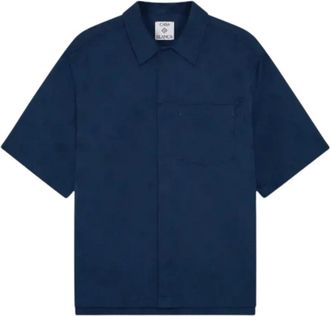 Casablanca Monogram Short Sleeve Shirt - Heren - Korte mouwen Overhemden - Blauw - S - Katoen - Overhemden
