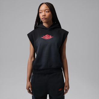 Nike Jordan Womens Jordan Flight Fleece French Terry Short-Sleeve Hoodie in Black | IM6961-010