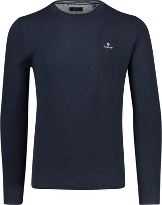 GANT Rondgebreide trui - Heren - Ronde hals truien - Blauw - M - Katoen - Truien & Vesten