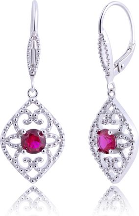 MAX + STONE 925 Sterling Silver Filigree Created Red Ruby Drop Dangle Earrings