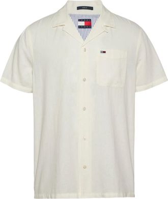 Tommy Jeans Overhemden, Heren, Beige, M, Katoen, Elegant Linen Blend Shirt