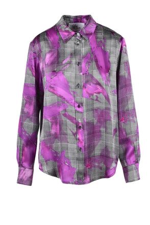 Sleep No More Silk Shirt with Plaid Pattern and Brushstroke Accents