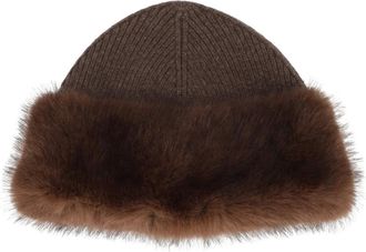 DIEGO M Muts van imitatiebont met geribbelde gebreide inzetstukken - unisex - Accessoires - Bruin - Maat: S