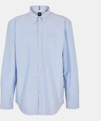 HUGO BOSS Mens Plain Long Sleeve Shirt - Blue - Size: 46/Regular