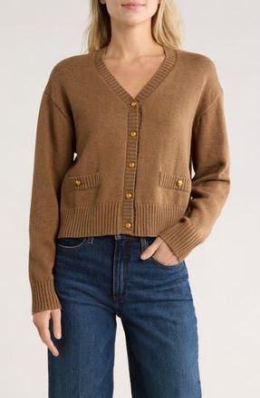 Wayf Button Front Cotton Cardigan in Mocha at Nordstrom Rack, Size X-Small
