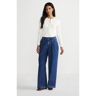 Lands End High Rise Soft Denim Pleated Wide Leg Trousers in Indigo Tide Blue at Nordstrom, Size 18Short