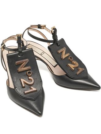 N&deg;21 pointed-toe ankle-strap pumps - Black