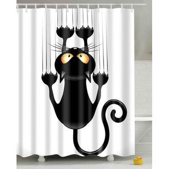 OEM Cortina De Ducha Diy, Divertido Estampado De Gato, Con Ganchos (gato Negro, 180x180)